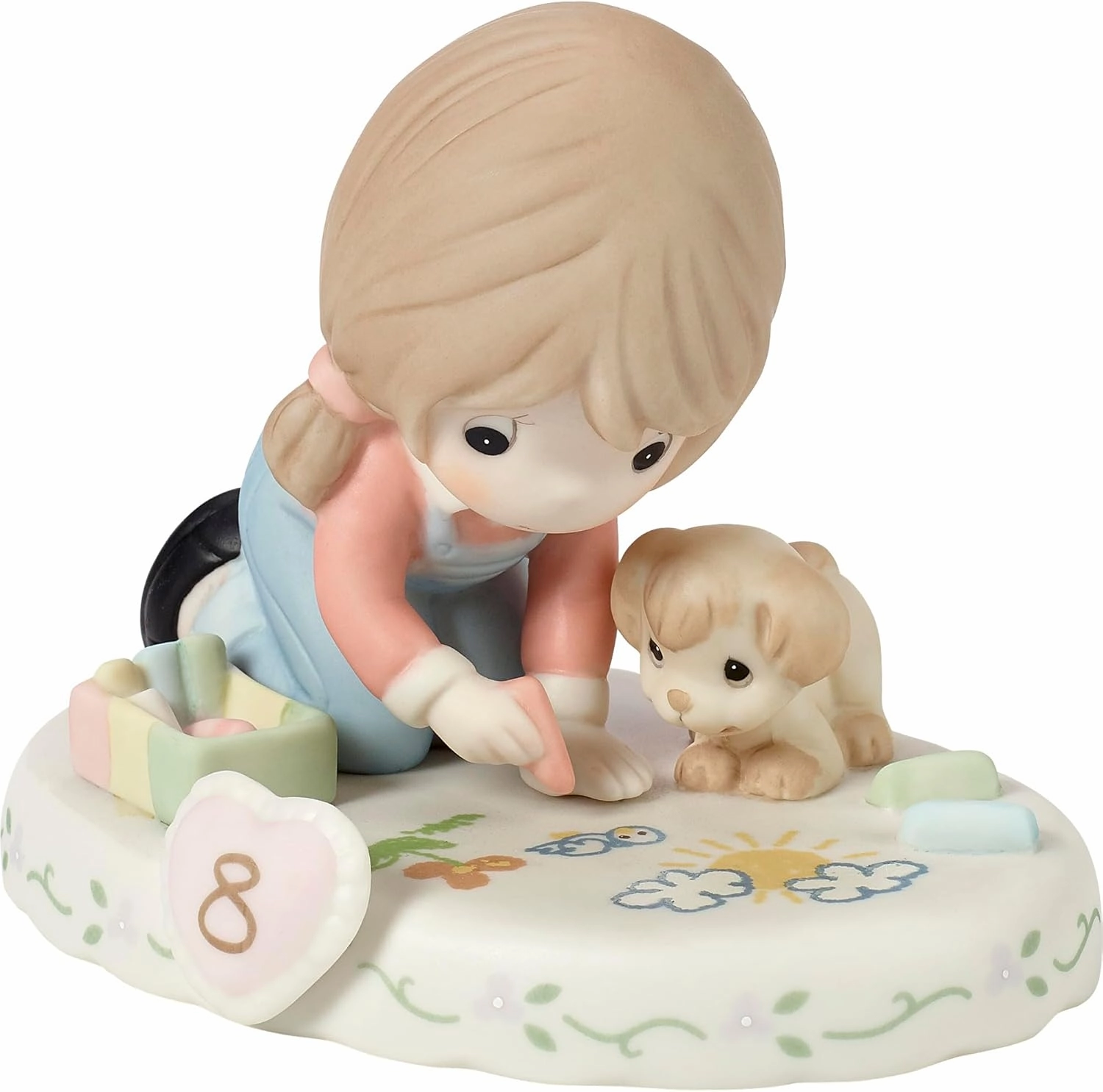 Precious Moments Growing In Grace, Age 8, Bisque Porcelain Birthday Figurine for 8 Year Old Girls, Brunette Girl, 154035B