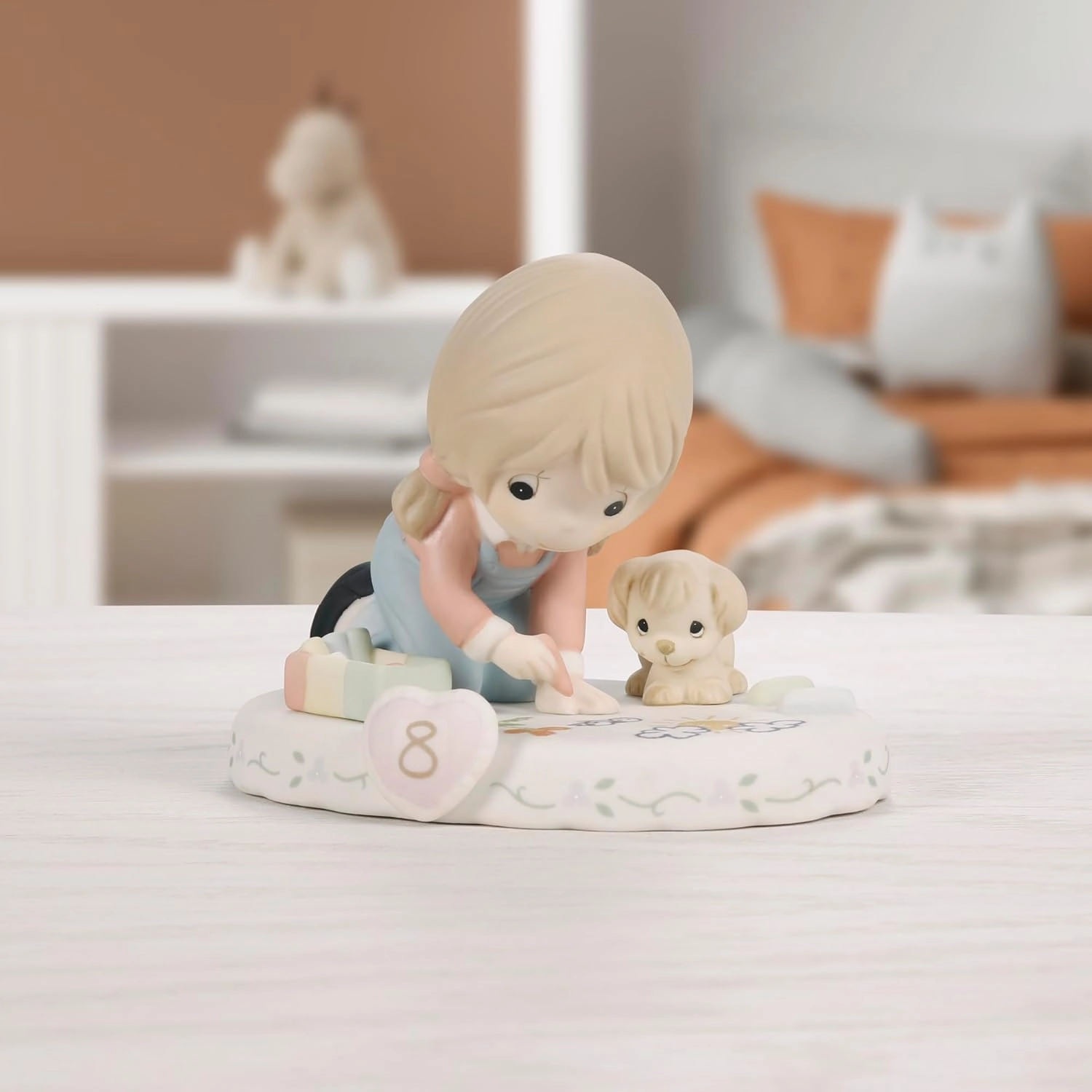 Precious Moments Growing In Grace, Age 8, Bisque Porcelain Birthday Figurine for 8 Year Old Girls, Brunette Girl, 154035B