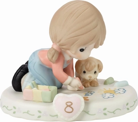 Precious Moments Growing In Grace, Age 8, Bisque Porcelain Birthday Figurine for 8 Year Old Girls, Brunette Girl, 154035B