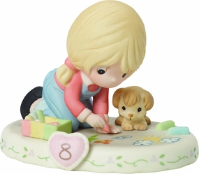 Precious Moments, Growing In Grace, Age 8, Bisque Porcelain Figurine, Blonde Girl, 154035