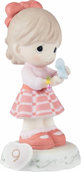 Precious Moments, Growing In Grace, Age 9, Bisque Porcelain Figurine, Brunette Girl, 154036B