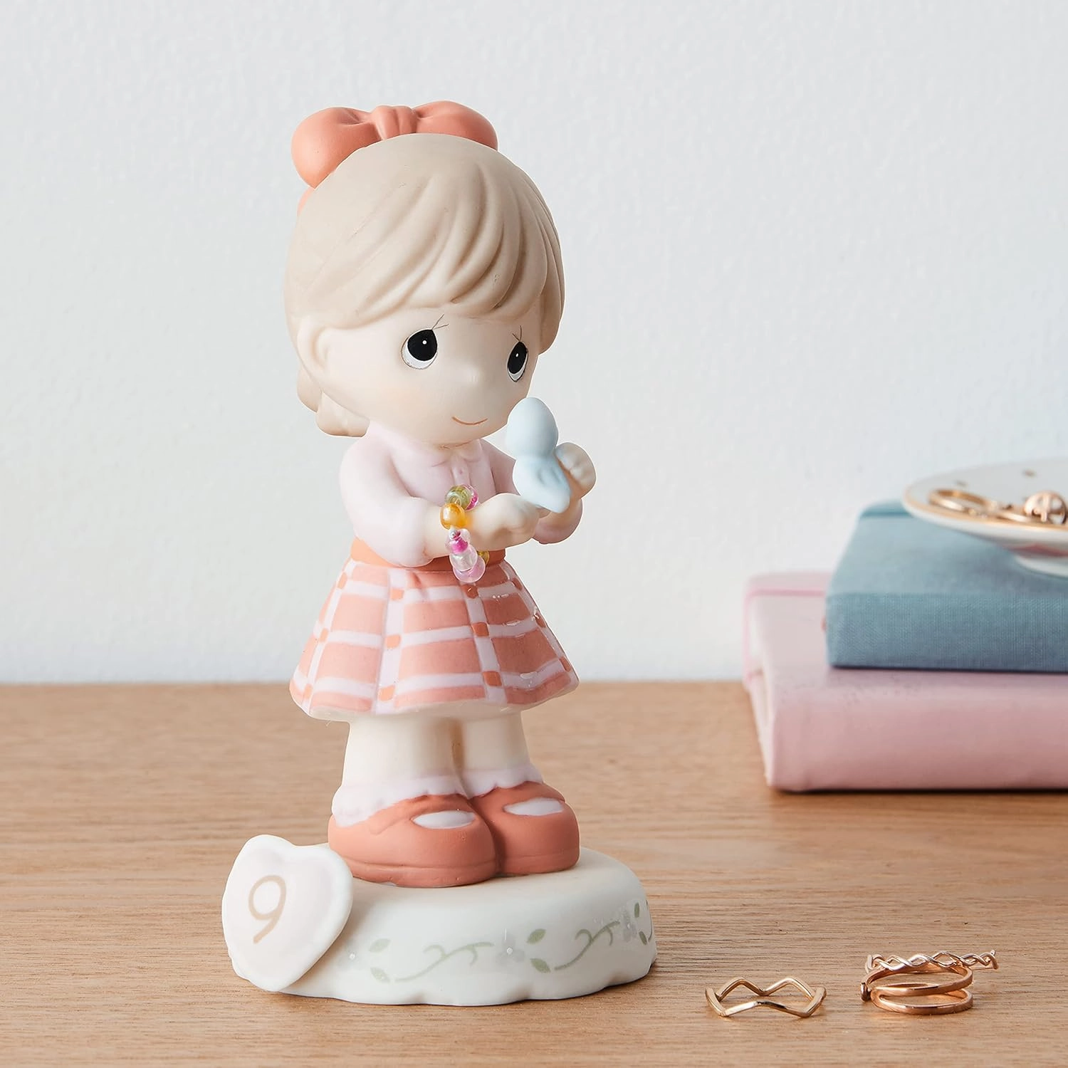 Precious Moments, Growing In Grace, Age 9, Bisque Porcelain Figurine, Brunette Girl, 154036B