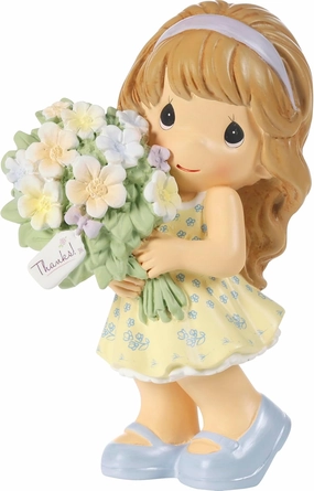 Precious Moments Thanks A Bunch Resin Figurine, Little Girl with Flowers, Thank You Gift for Mom, Grandma, Aunt, Teacher, 242013