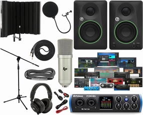 PreSonus Studio 24c 2x2 USB Type-C Audio/MIDI Interface with CR3.5 Creative Reference Multimedia Monitors and 1/4” Instrument Cable and Microphone Isolation Shield
