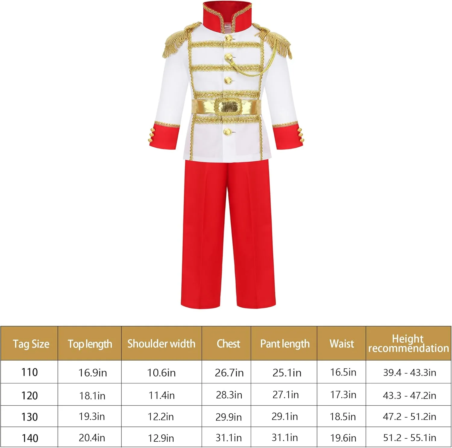 Prince Charming Costume for Kid Boys with Prince Accessories Age 3-8