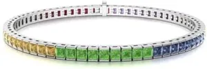 Princess Cut AAA Rainbow Sapphire Tennis Bracelet Bracelet for Mom Daughter Womens in 14k White Gold Finish 925 Sterling Silver (4.69 carats total weight)Mothers Day Gifts for Mom Anniversary Birthday Gifts for Women Wife Her