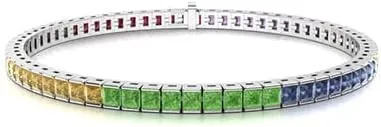 Princess Cut AAA Rainbow Sapphire Tennis Bracelet Bracelet for Mom Daughter Womens in 14k White Gold Finish 925 Sterling Silver (4.69 carats total weight)Mothers Day Gifts for Mom Anniversary Birthday Gifts for Women Wife Her