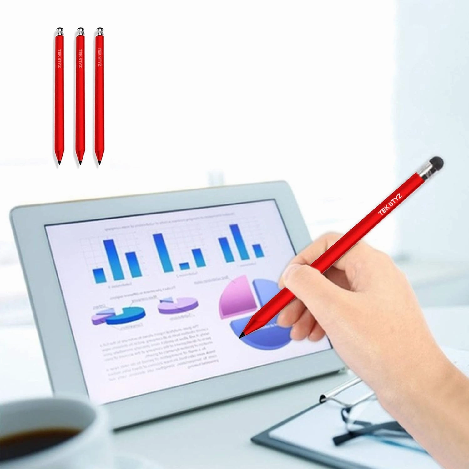 Pro Stylus Capacitive Pen Upgraded Works for NEC Medias X N-04E with Custom High Precision Touch Full Size 3 Pack! (RED)