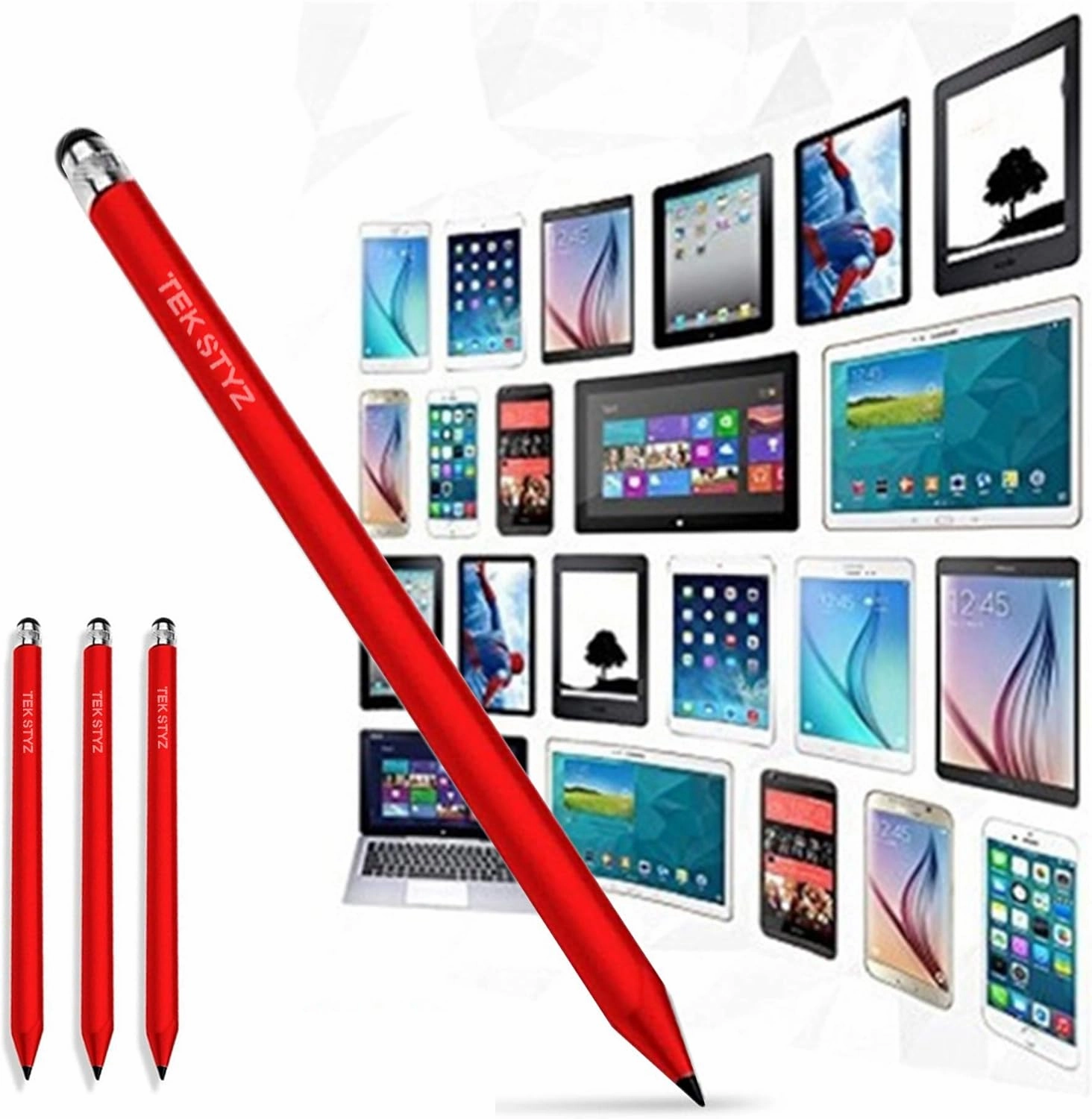 Pro Stylus Capacitive Pen Upgraded Works for NEC Medias X N-04E with Custom High Precision Touch Full Size 3 Pack! (RED)