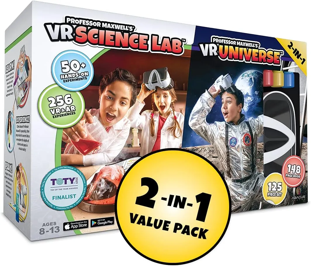 Professor Maxwell's VR Science Lab and VR Universe - Virtual Reality Kids Space Science Book and Interactive STEM Learning Activity Set (2 in 1 Combo Pack) - for Ages 8 and Up