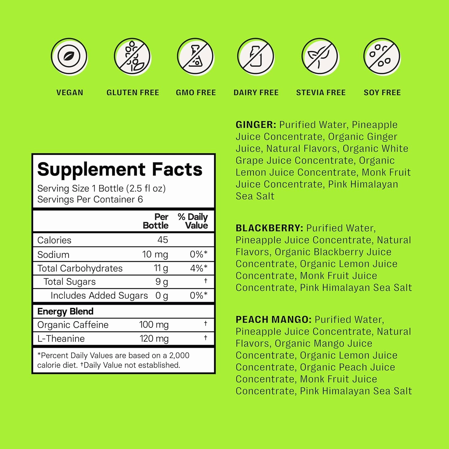Proper Wild Vegan Energy Shots, with L-Theanine, and Organic Caffeine, Clean Plant Based Energy Drink, Gluten Free, GMO Free, Dairy Free, Stevia Free, Soy Free, Originals Variety, 2.5 Fl Oz, 6 Pack