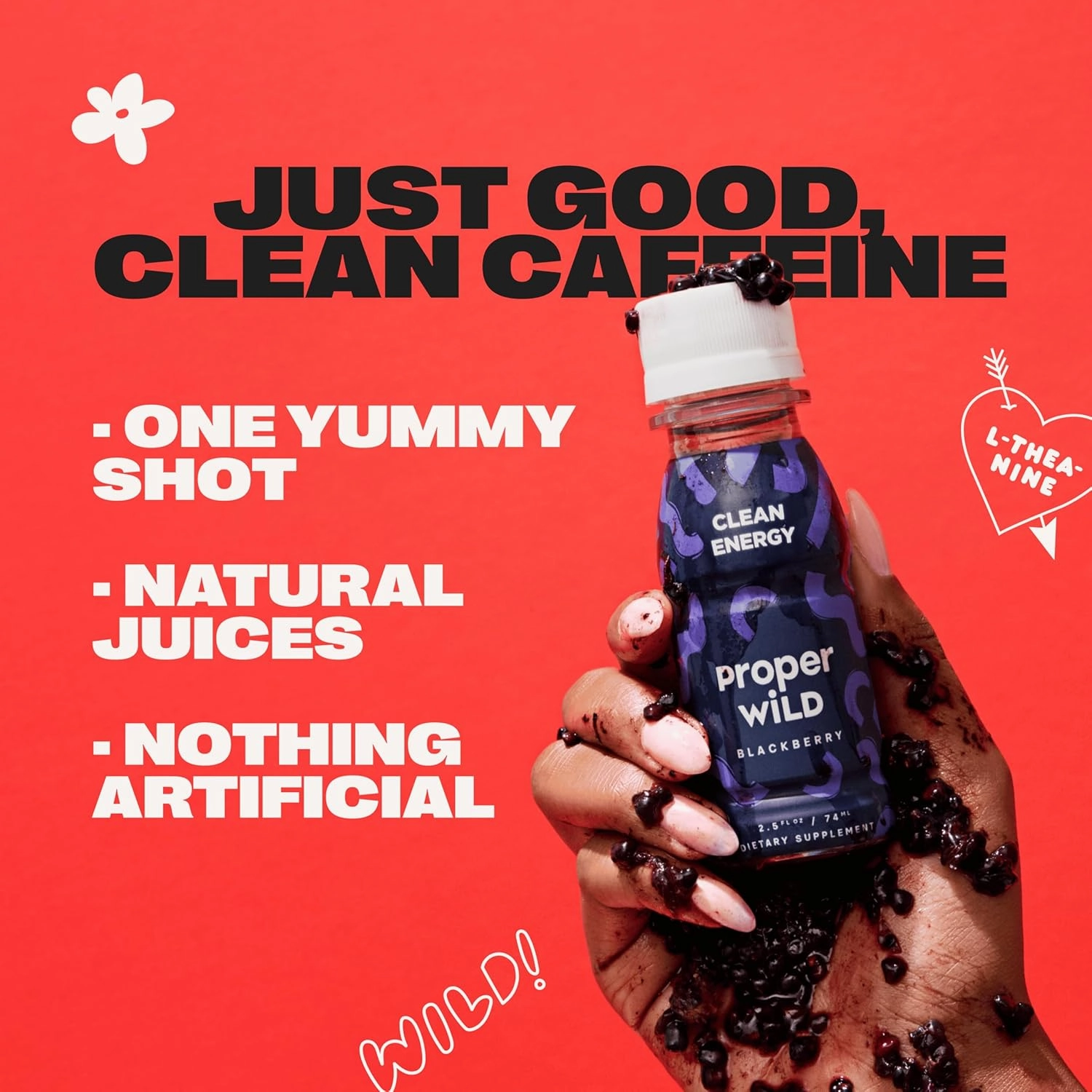 Proper Wild Vegan Energy Shots, with L-Theanine, and Organic Caffeine, Clean Plant Based Energy Drink, Gluten Free, GMO Free, Dairy Free, Stevia Free, Soy Free, Originals Variety, 2.5 Fl Oz, 6 Pack