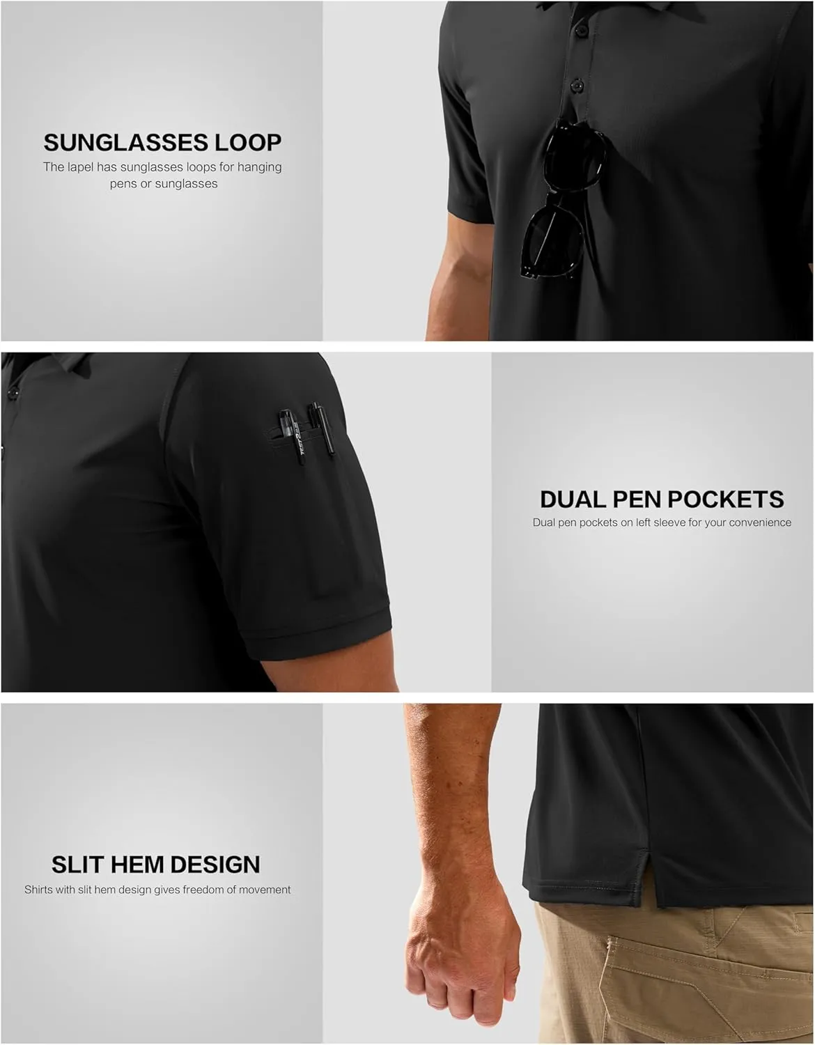Pudolla Mens Tactical Shirts Short Sleeve Golf Work Polos Moisture Wicking Dry Collared Shirt Lightweight Polo Shirt