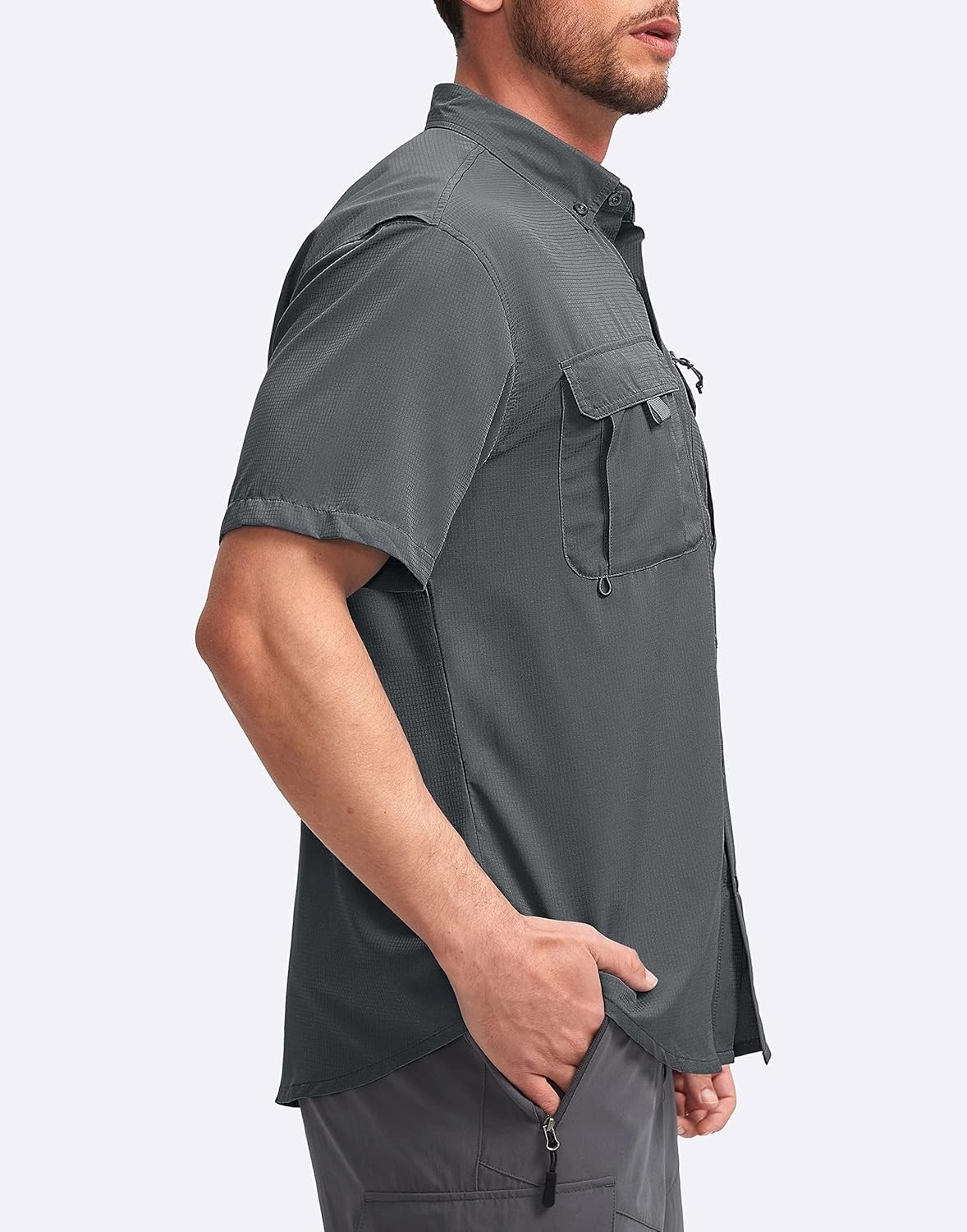 Pudolla Men's Fishing Shirts with Short Sleeves, Summer Travel Work Shirts, Button Down with UPF50  and Zipper Pockets