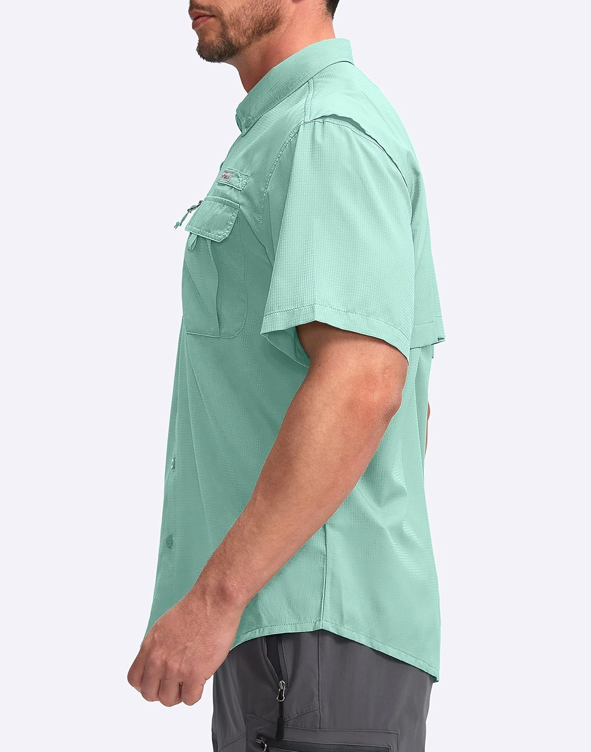 Pudolla Men's Fishing Shirts with Short Sleeves, Summer Travel Work Shirts, Button Down with UPF50  and Zipper Pockets