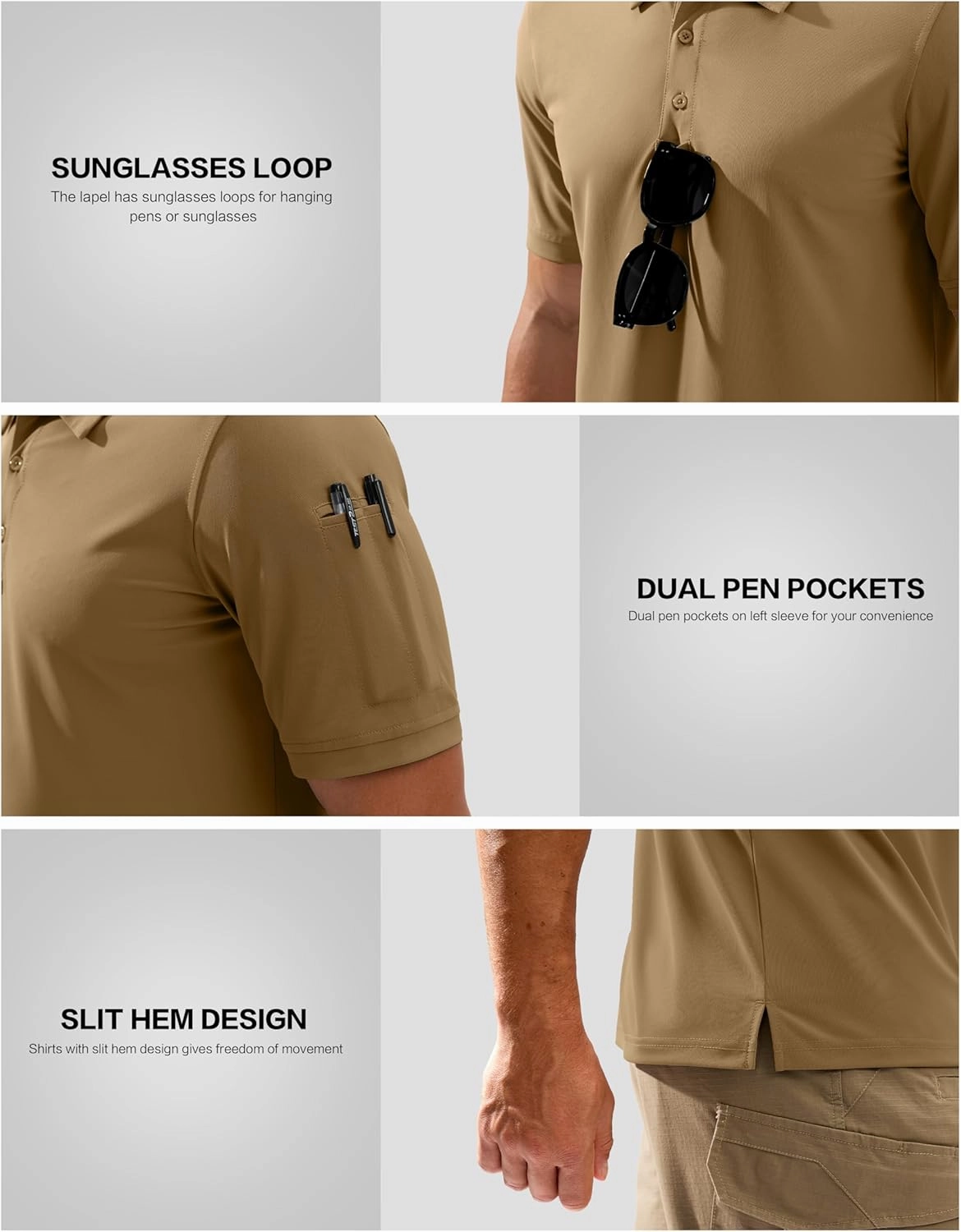 Pudolla Mens Tactical Shirts Short Sleeve Golf Work Polos Moisture Wicking Dry Fit Collared Shirt Lightweight Polo Shirt