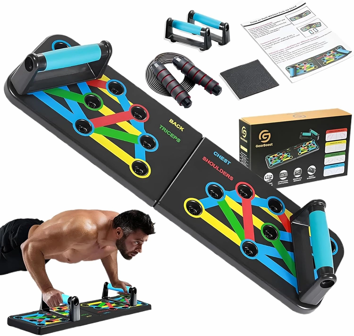 Push Up Board 9 in 1 with Adjustable Jump Rope | Push Up Board for Men & Women | Multi-functional Push Up Bar System | Perfect Pushup Board for Exercise | Strength Training Equipment | Skipping Rope