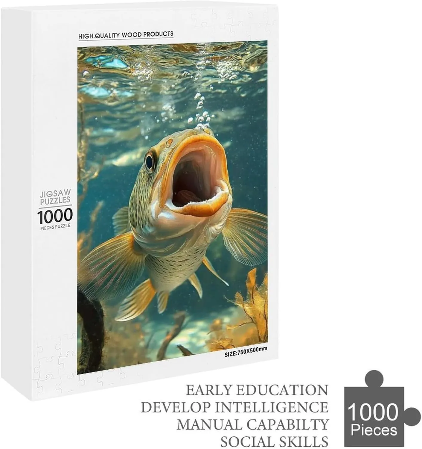 Puzzles for Adults 1000 Pieces - Underwater Open Mouth Fish Funny Puzzle, Seek and Find Activities, Travel Toys for Toddlers and Kids