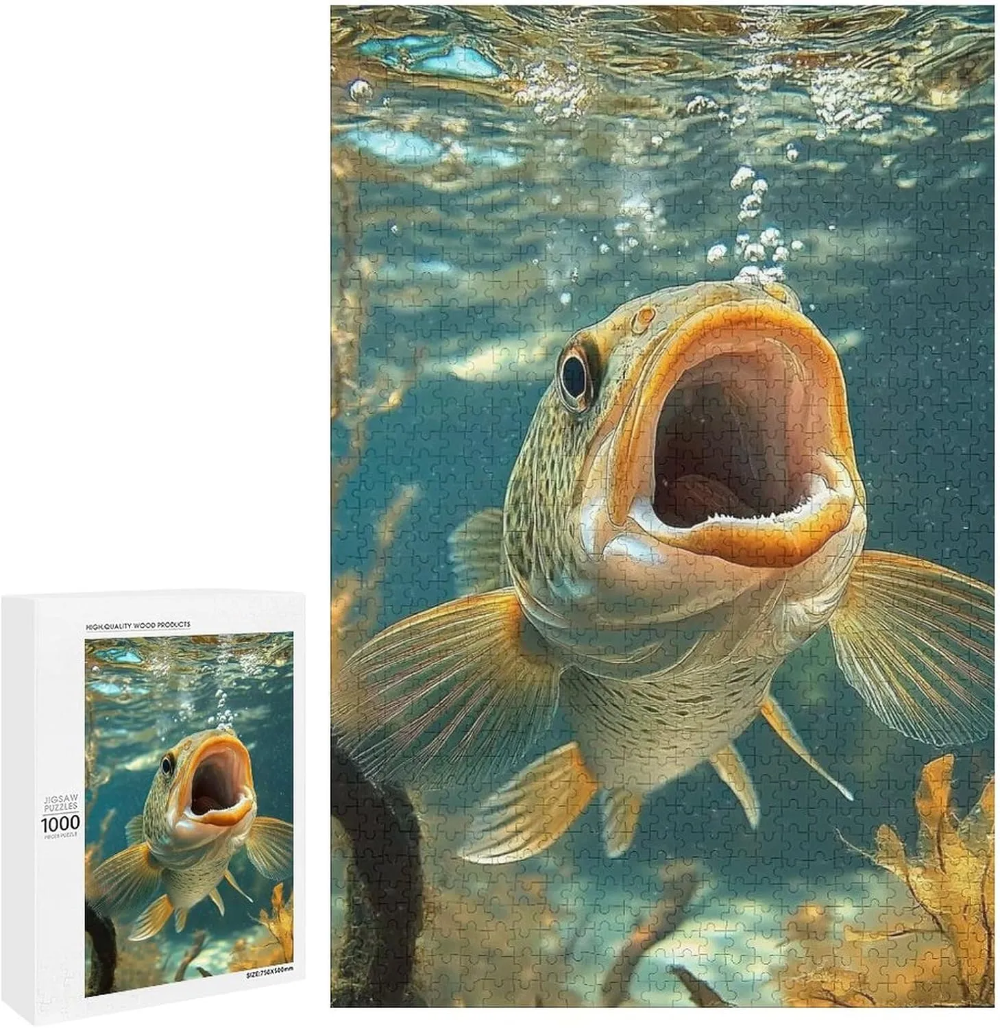 Puzzles for Adults 1000 Pieces - Underwater Open Mouth Fish Funny Puzzle, Seek and Find Activities, Travel Toys for Toddlers and Kids