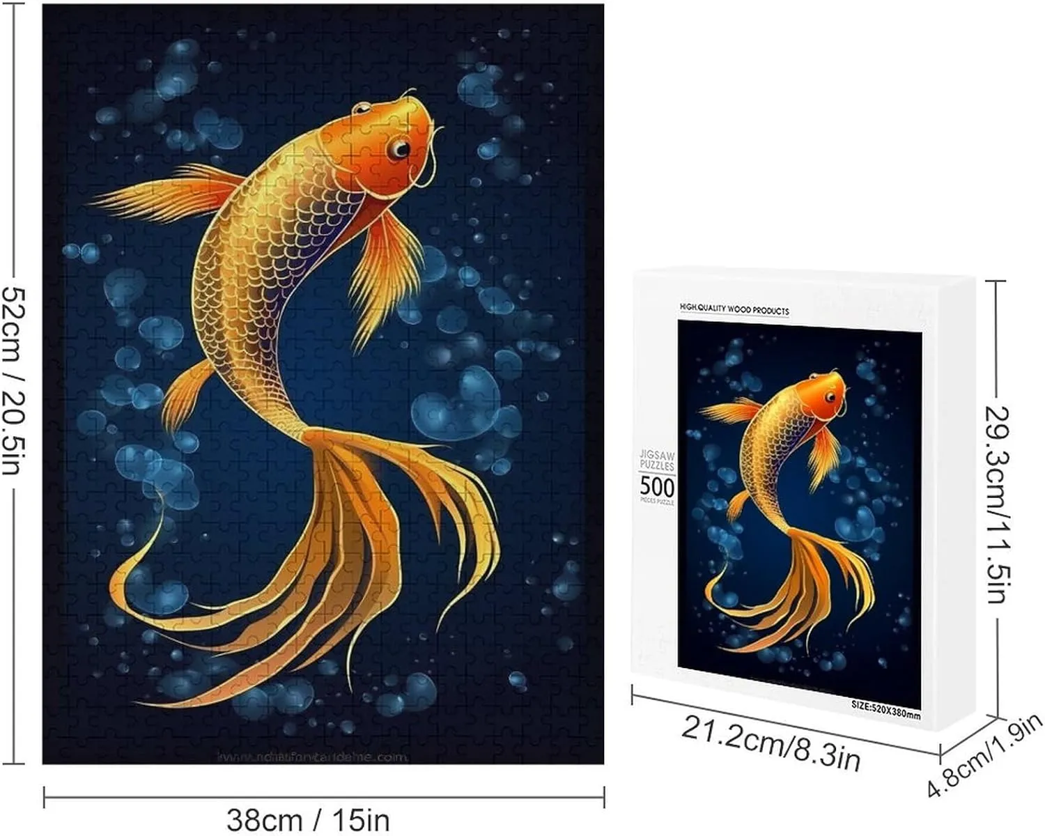 Puzzles for Adults 500 Pieces - Beauty Koi Fish Funny Boxed Puzzles,Challenging and Relaxing Gifts Idea for Puzzle Enthusiasts