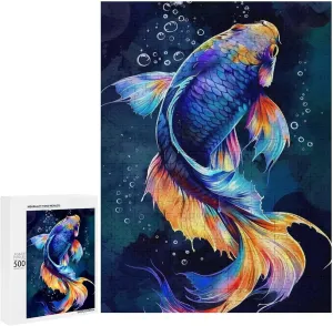 Puzzles for Adults 500 Pieces - Colorful Betta Fish Fishs Hi-Definition Printing Beautiful Drawings,for Bedroom Decor Family Holidays,Elevate Yourself Gift Decor