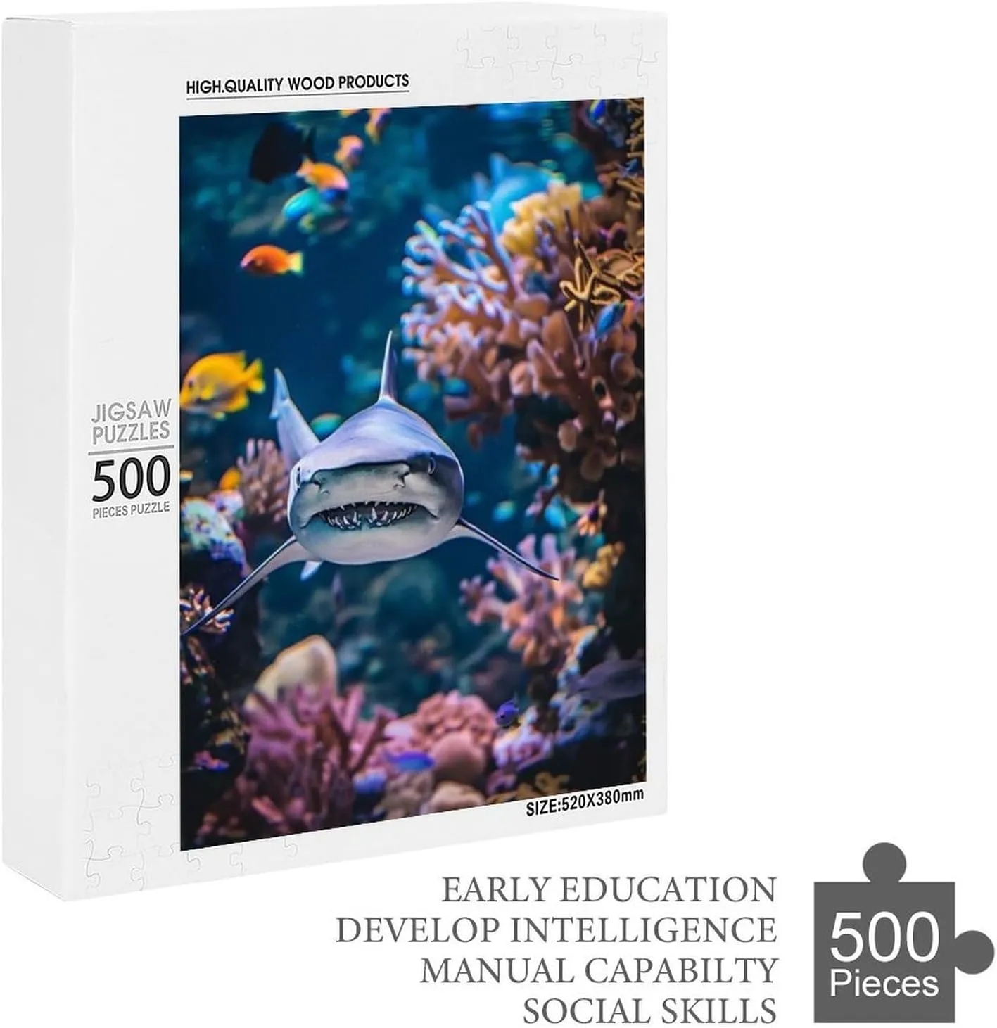 Puzzles for Adults 500 Pieces - Shark Fish Animals Funny Challenging Abstract Art Puzzle Brain Teaser Activity