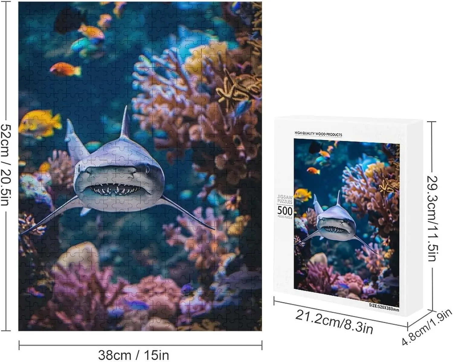 Puzzles for Adults 500 Pieces - Shark Fish Animals Funny Challenging Abstract Art Puzzle Brain Teaser Activity