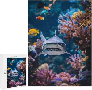 Puzzles for Adults 500 Pieces - Shark Fish Animals Funny Challenging Abstract Art Puzzle Brain Teaser Activity