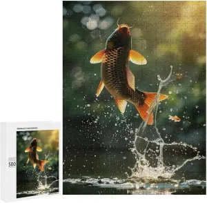 Puzzles for Adults 500 Pieces - The Carp Leaping Out of The Water Fish Funny Puzzle, Seek and Find Activities, Travel Toys for Toddlers and Kids