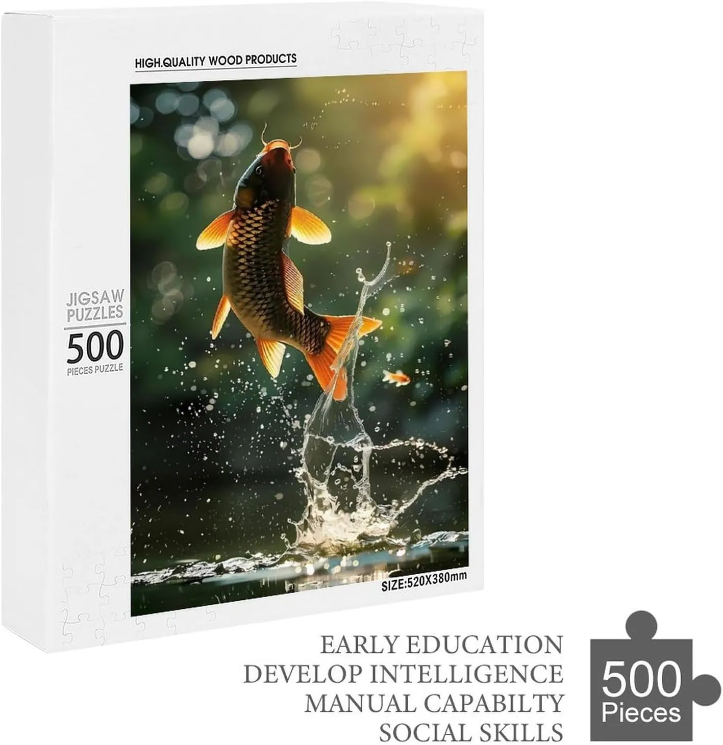 Puzzles for Adults 500 Pieces - The Carp Leaping Out of The Water Fish Funny Puzzle, Seek and Find Activities, Travel Toys for Toddlers and Kids