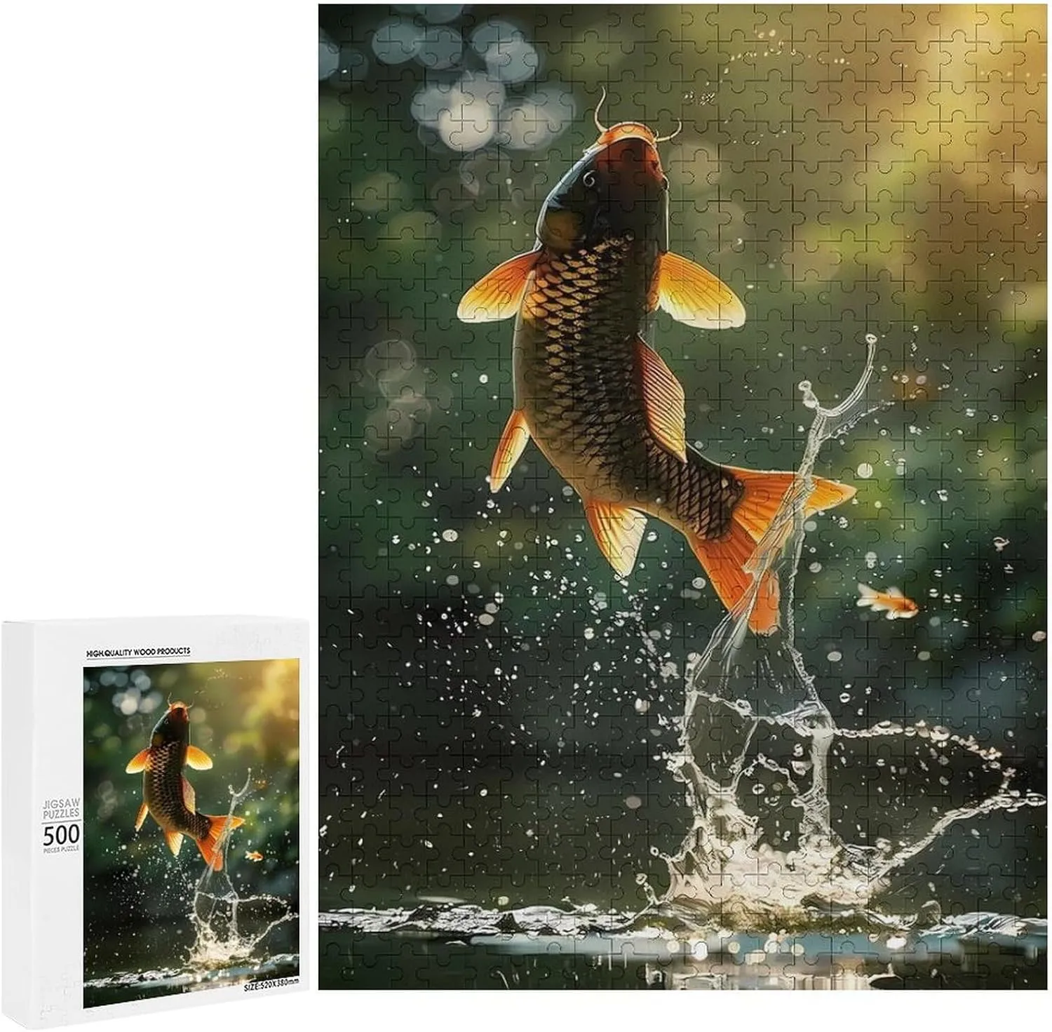 Puzzles for Adults 500 Pieces - The Carp Leaping Out of The Water Fish Funny Puzzle, Seek and Find Activities, Travel Toys for Toddlers and Kids