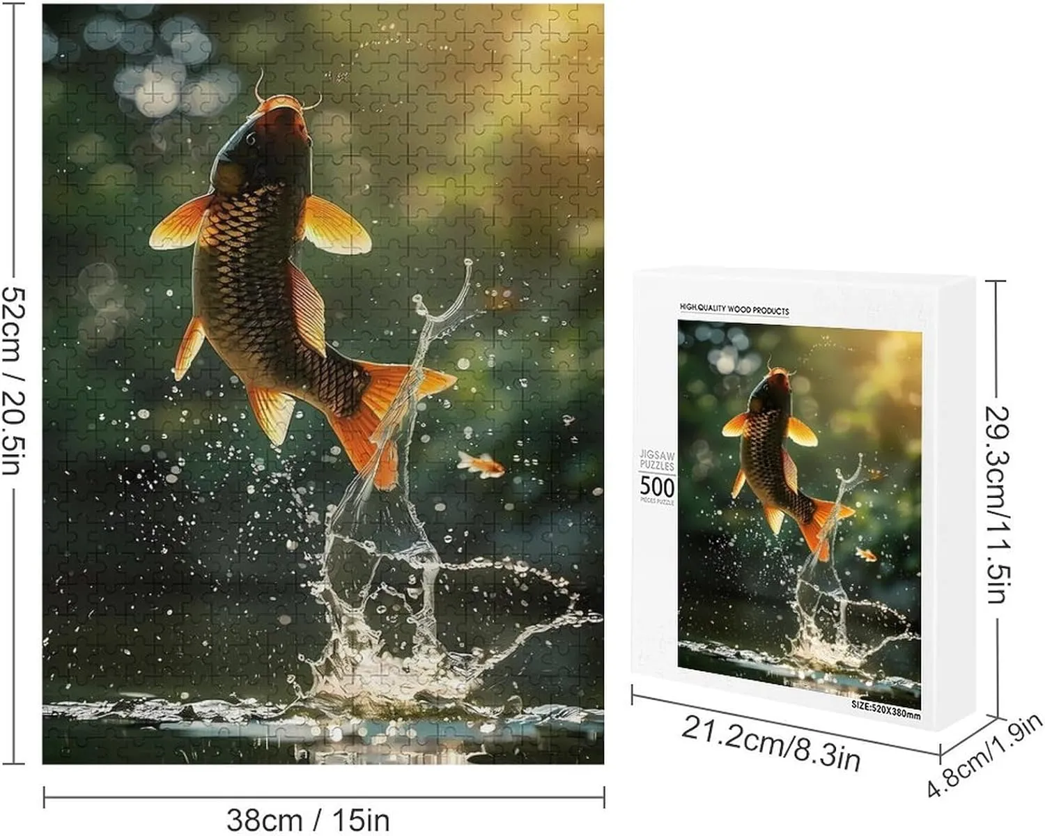 Puzzles for Adults 500 Pieces - The Carp Leaping Out of The Water Fish Funny Puzzle, Seek and Find Activities, Travel Toys for Toddlers and Kids