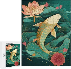 Puzzles for Adults 500 Pieces - Vintage Koi Fish Funny Educational Puzzles Toys for Boys and Girls
