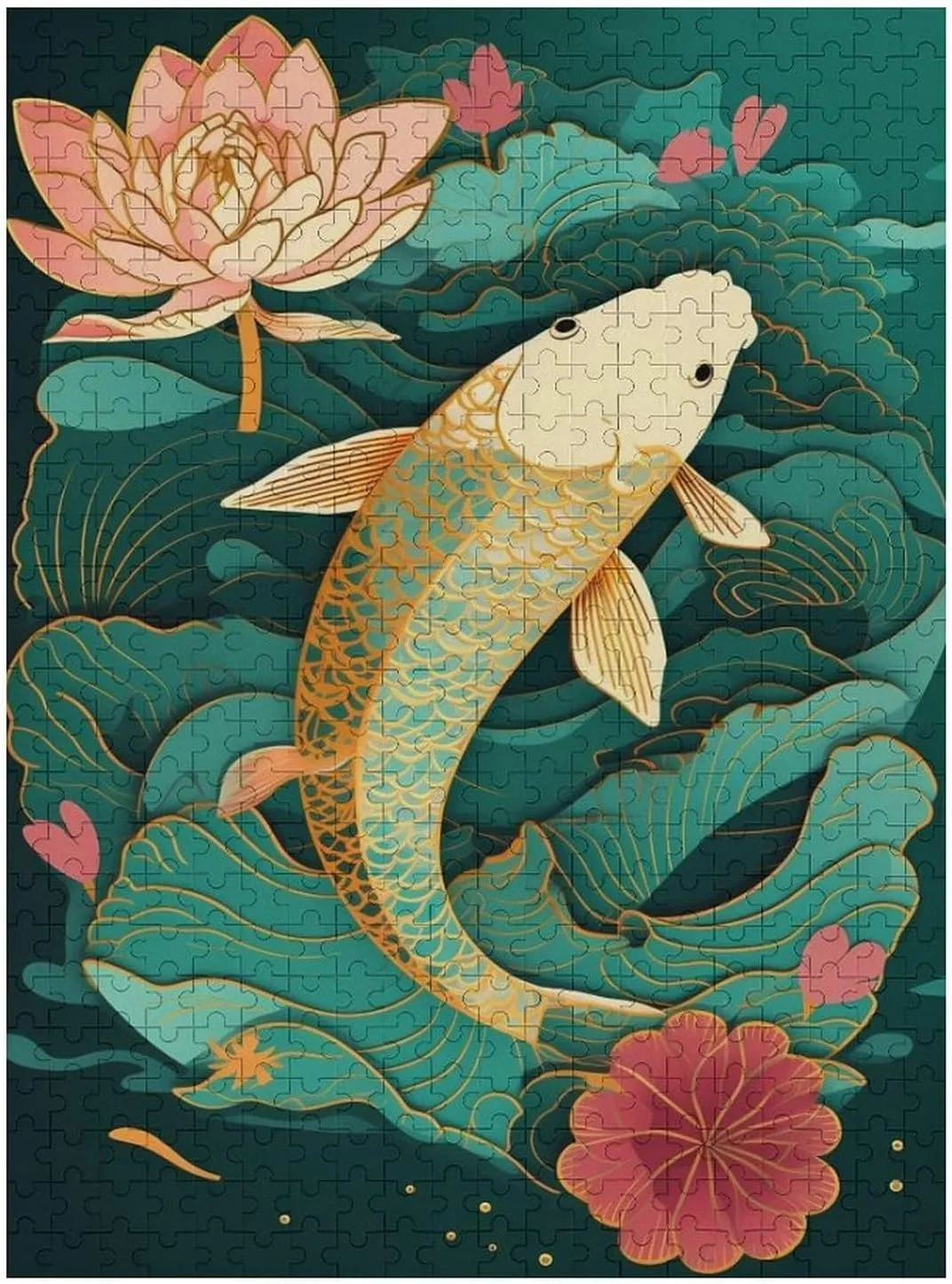 Puzzles for Adults 500 Pieces - Vintage Koi Fish Funny Educational Puzzles Toys for Boys and Girls