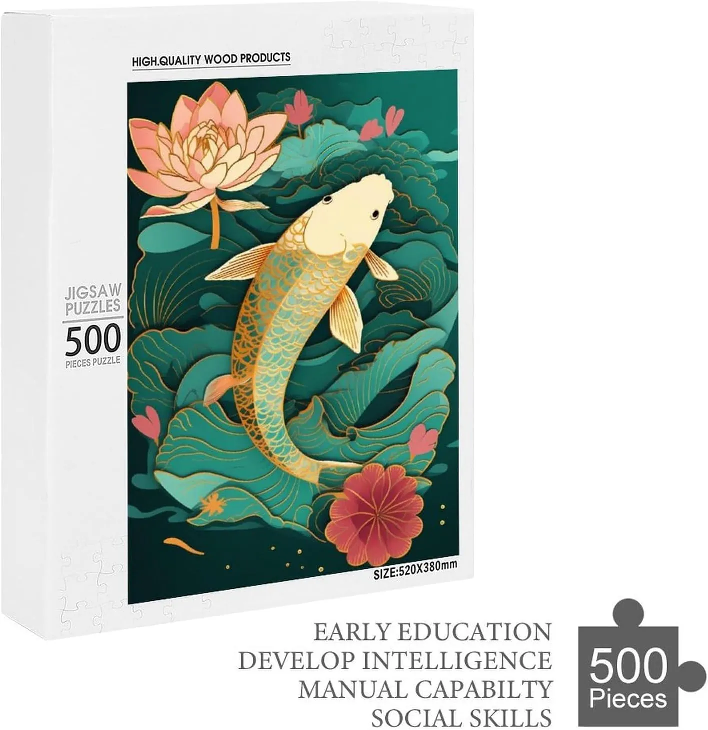 Puzzles for Adults 500 Pieces - Vintage Koi Fish Funny Educational Puzzles Toys for Boys and Girls