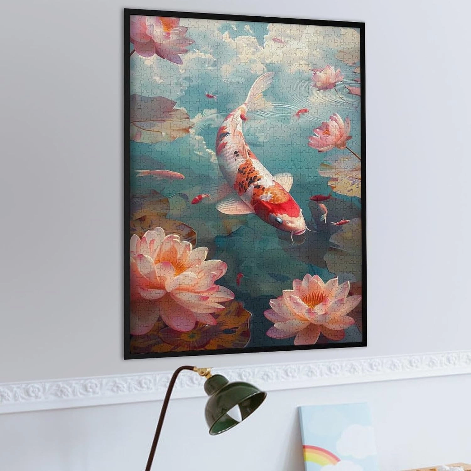 Puzzles for Adults 1000 Pieces - Koi Fish Lotus Pond Koi Perfect Interlocking Clear Printing - Adults Educational Puzzle Ideal Gift - Display as Artwork Idea!
