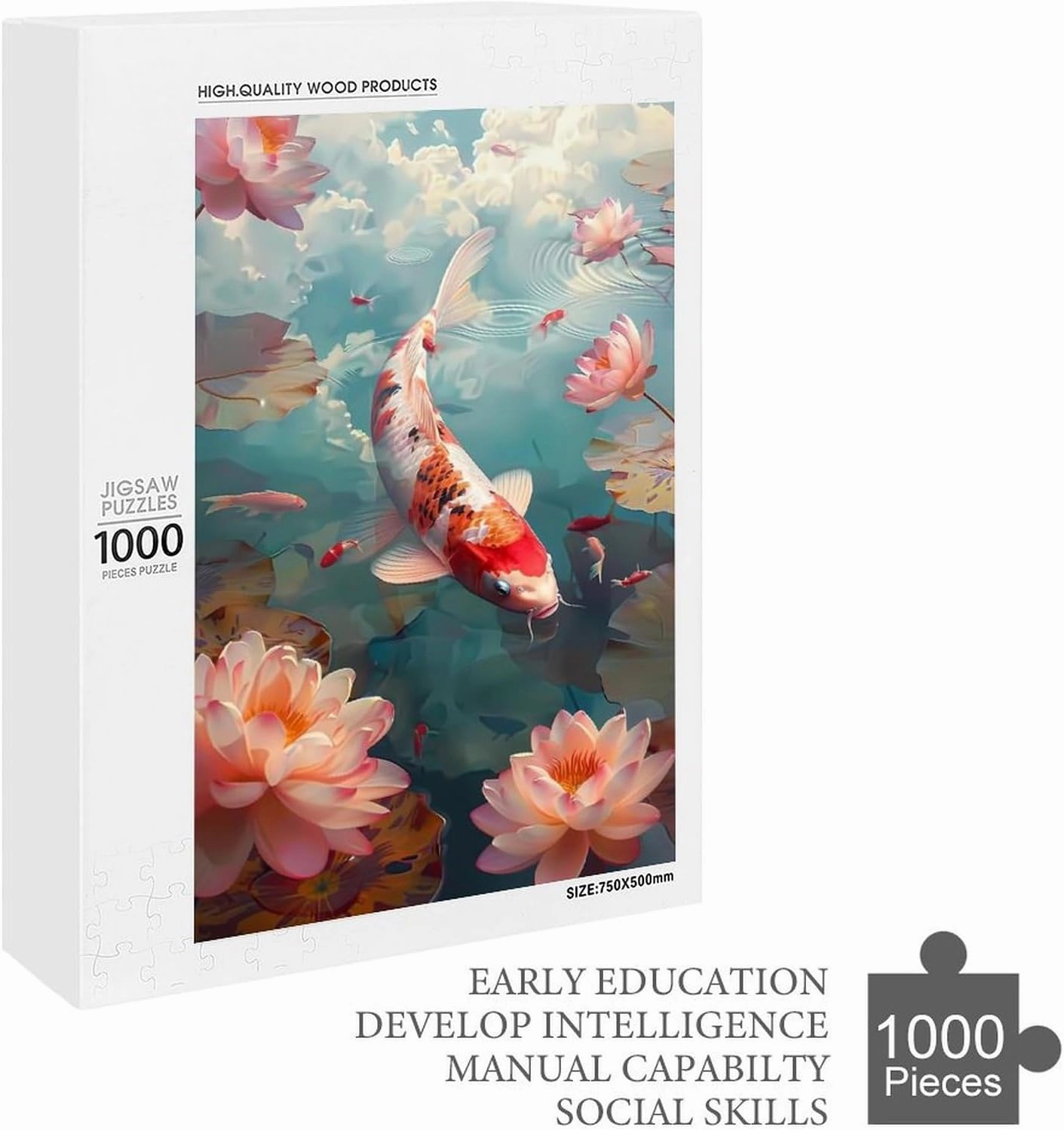 Puzzles for Adults 1000 Pieces - Koi Fish Lotus Pond Koi Perfect Interlocking Clear Printing - Adults Educational Puzzle Ideal Gift - Display as Artwork Idea!