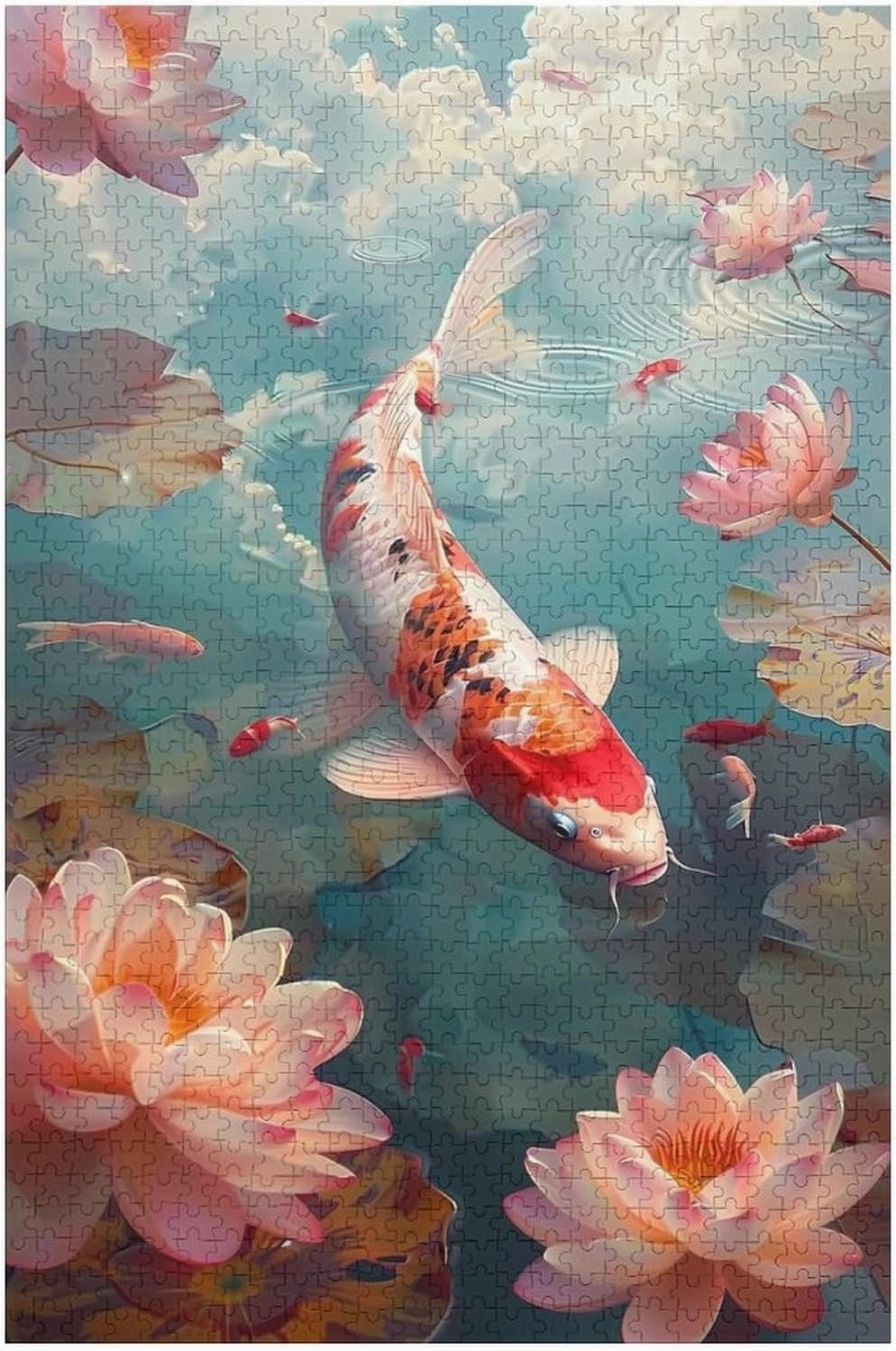 Puzzles for Adults 1000 Pieces - Koi Fish Lotus Pond Koi Perfect Interlocking Clear Printing - Adults Educational Puzzle Ideal Gift - Display as Artwork Idea!