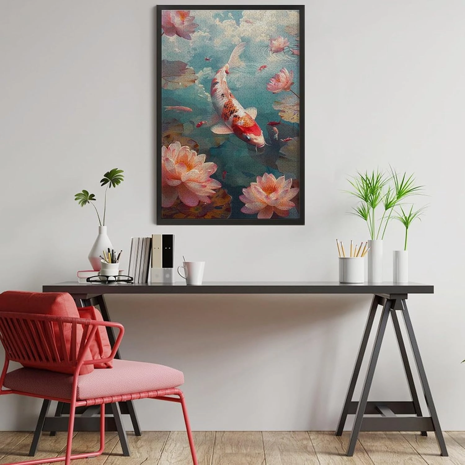 Puzzles for Adults 1000 Pieces - Koi Fish Lotus Pond Koi Perfect Interlocking Clear Printing - Adults Educational Puzzle Ideal Gift - Display as Artwork Idea!