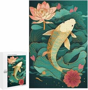 Puzzles for Adults 1000 Pieces - Vintage Koi Fish Funny Inspirational Wooden Jigsaw Puzzles for Family Activities Games