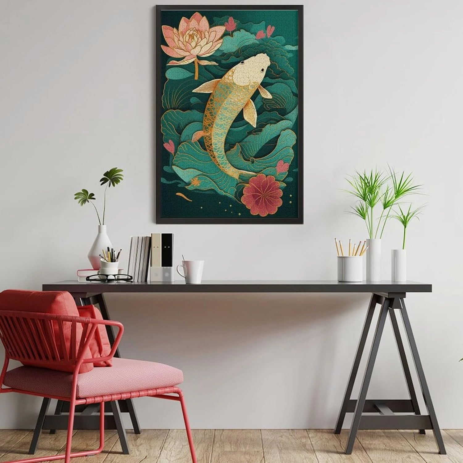 Puzzles for Adults 1000 Pieces - Vintage Koi Fish Funny Inspirational Wooden Jigsaw Puzzles for Family Activities Games
