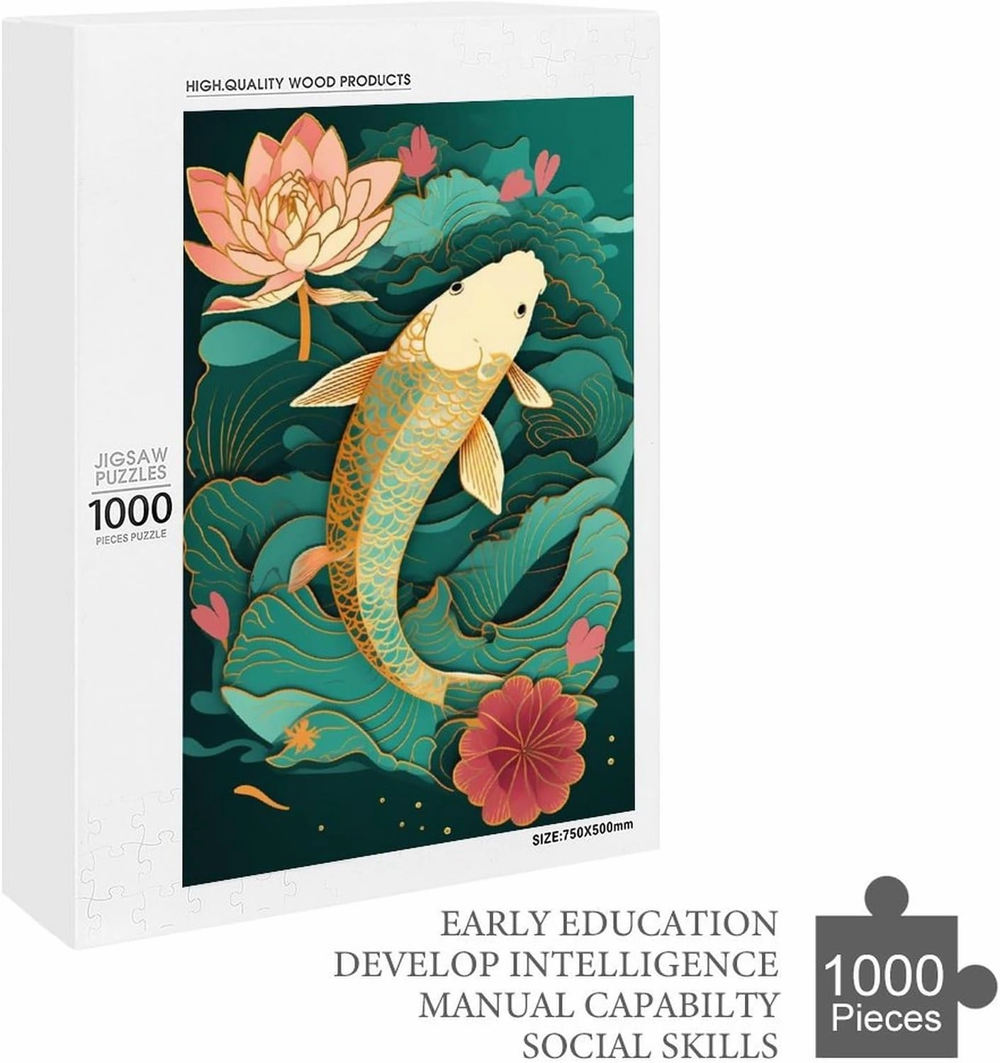 Puzzles for Adults 1000 Pieces - Vintage Koi Fish Funny Inspirational Wooden Jigsaw Puzzles for Family Activities Games