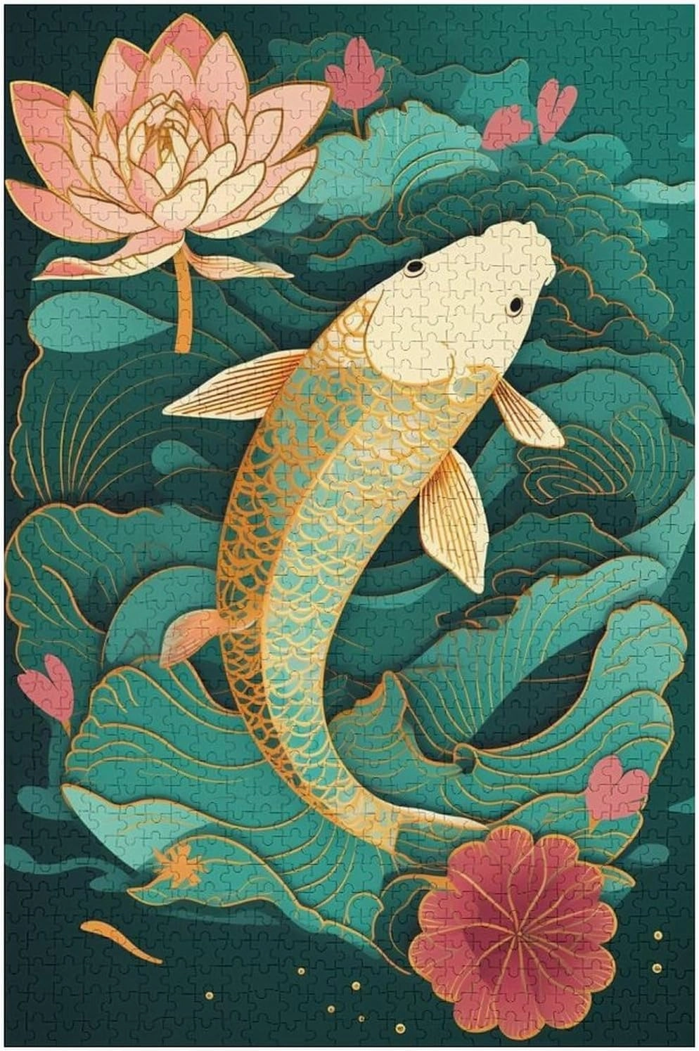 Puzzles for Adults 1000 Pieces - Vintage Koi Fish Funny Inspirational Wooden Jigsaw Puzzles for Family Activities Games