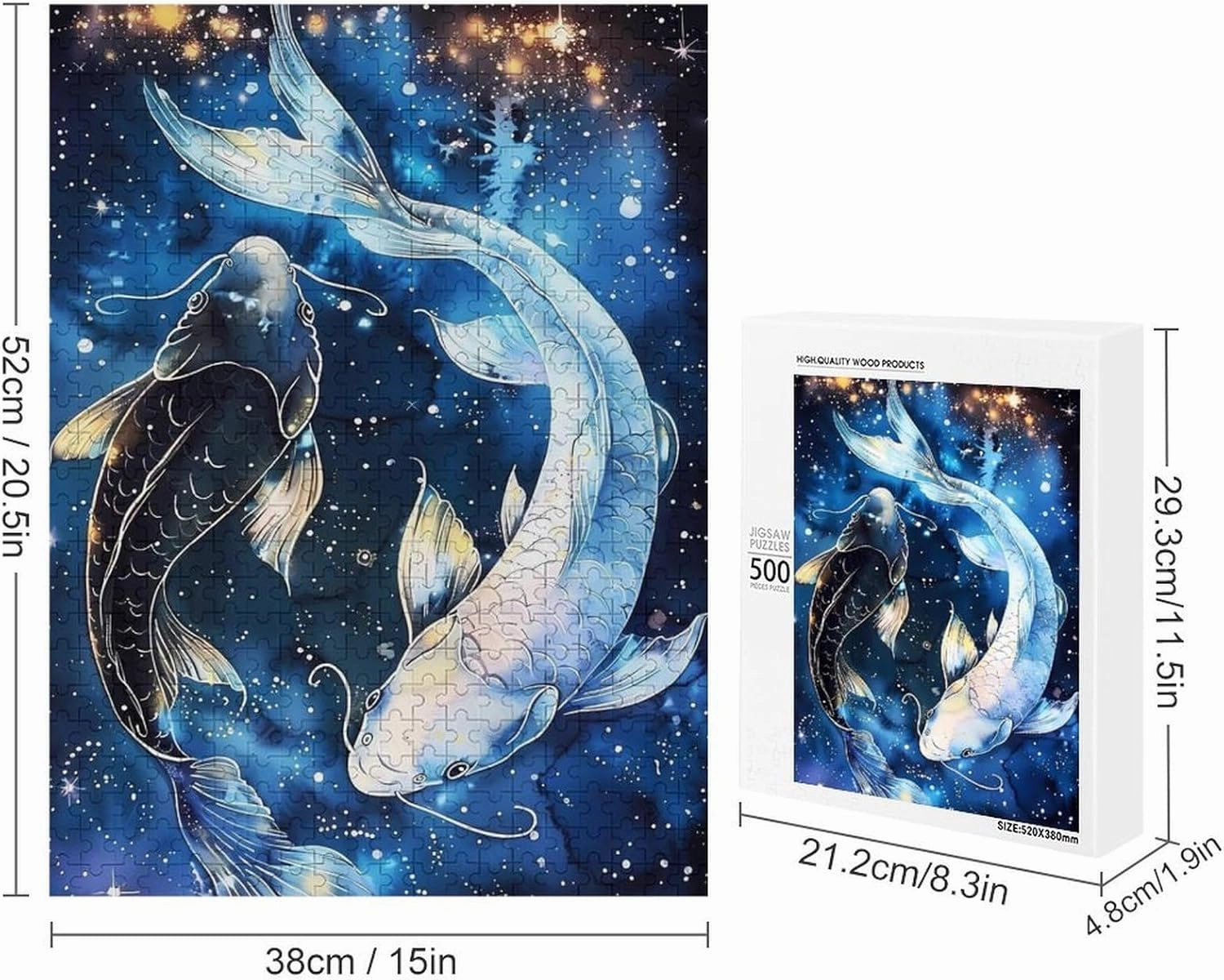 Puzzles for Adults 500 Pieces - Fish Koi Fish Swimming in Space Hi-Definition Printing Beautiful Drawings,for Bedroom Decor Family Holidays,Elevate Yourself Gift Decor