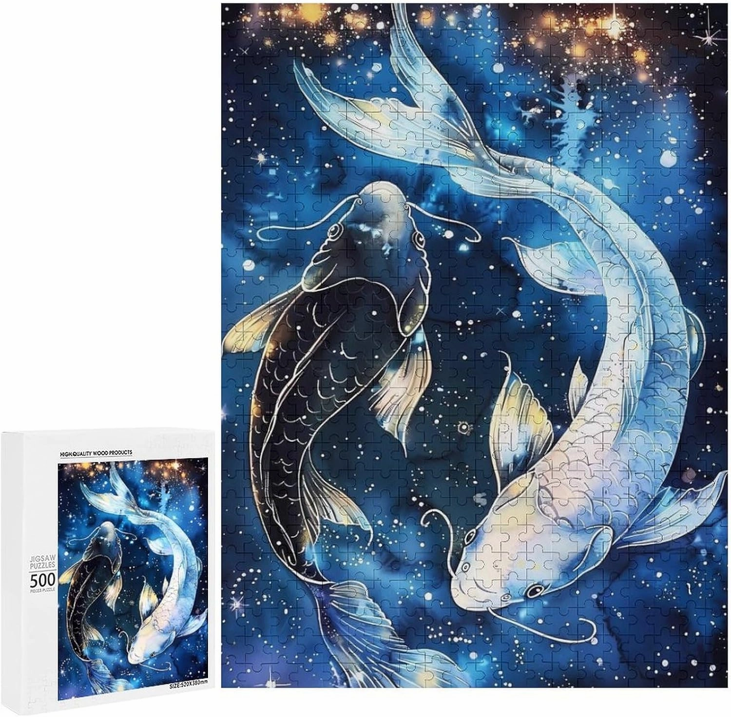 Puzzles for Adults 500 Pieces - Fish Koi Fish Swimming in Space Hi-Definition Printing Beautiful Drawings,for Bedroom Decor Family Holidays,Elevate Yourself Gift Decor