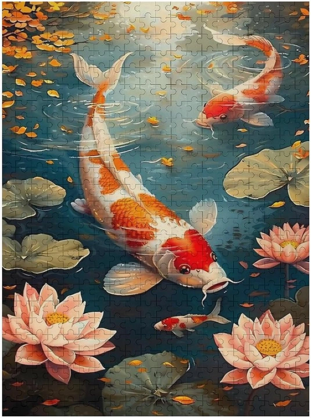 Puzzles for Adults 500 Pieces - Koi Swimming Gracefully in The Water Fish Funny Challenging Abstract Art Puzzle Brain Teaser Activity