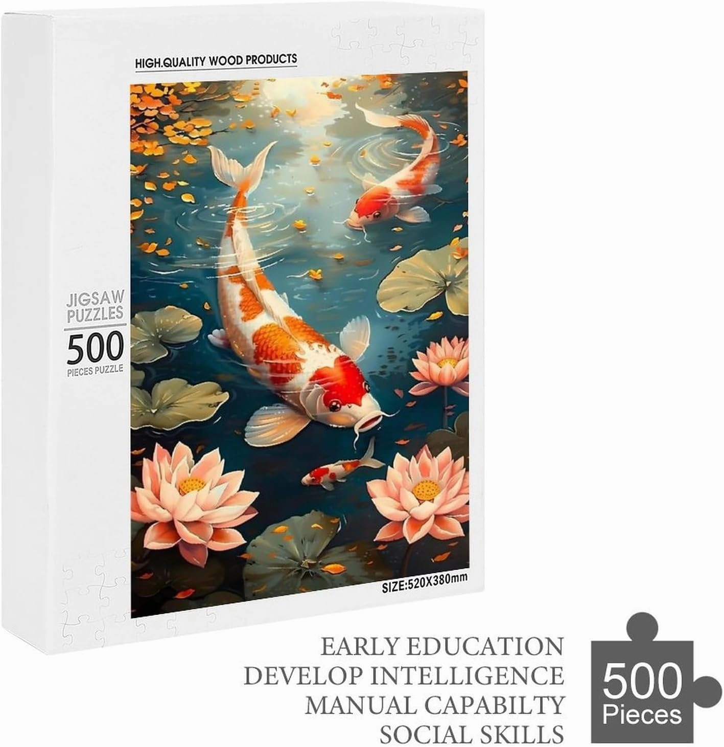 Puzzles for Adults 500 Pieces - Koi Swimming Gracefully in The Water Fish Funny Challenging Abstract Art Puzzle Brain Teaser Activity