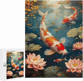 Puzzles for Adults 500 Pieces - Koi Swimming Gracefully in The Water Fish Funny Challenging Abstract Art Puzzle Brain Teaser Activity