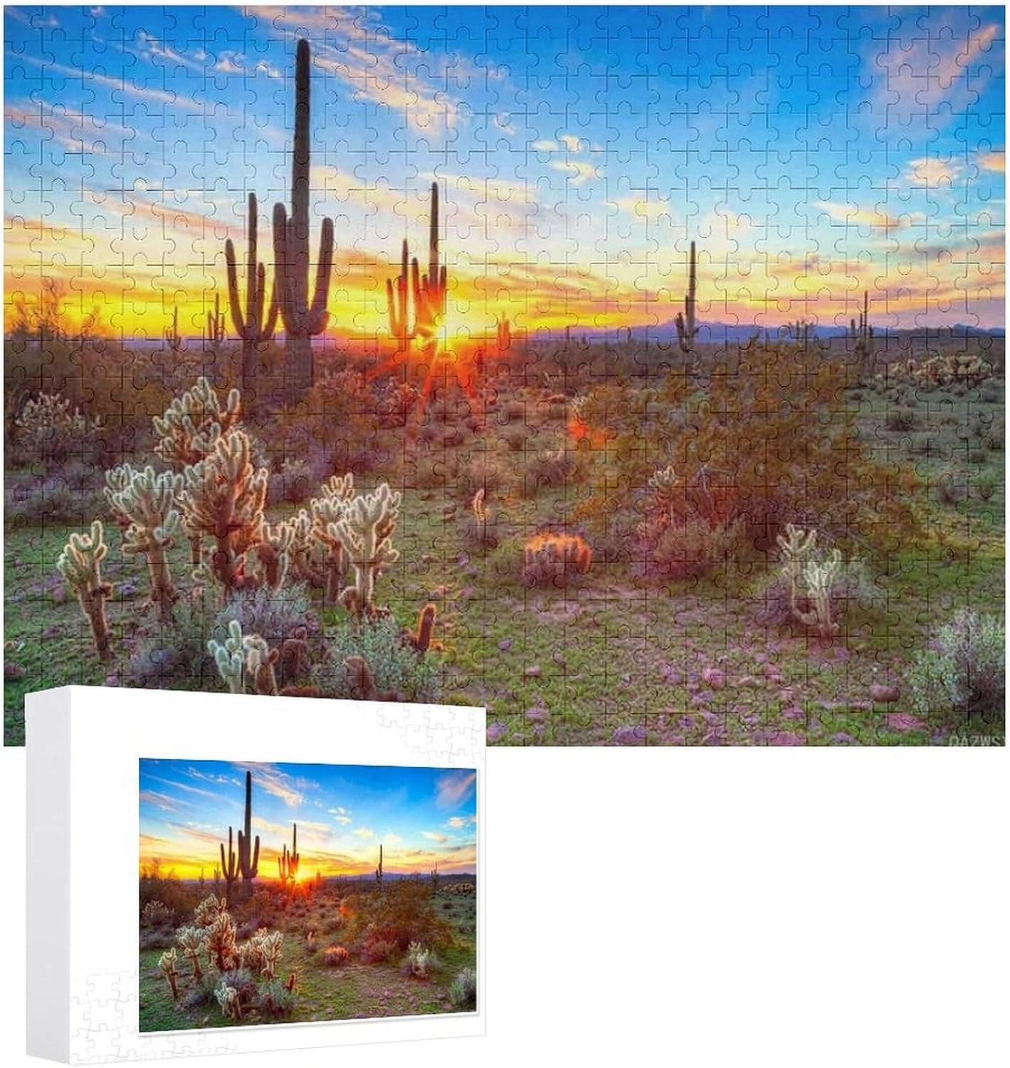 Puzzles for Adults 500 Pieces - Saguaro Cactus Sunrise Sunshine Natural Plants Arizona Desert Pictures Puzzle for Stress Relief and Leisure Home Decor Collectibles