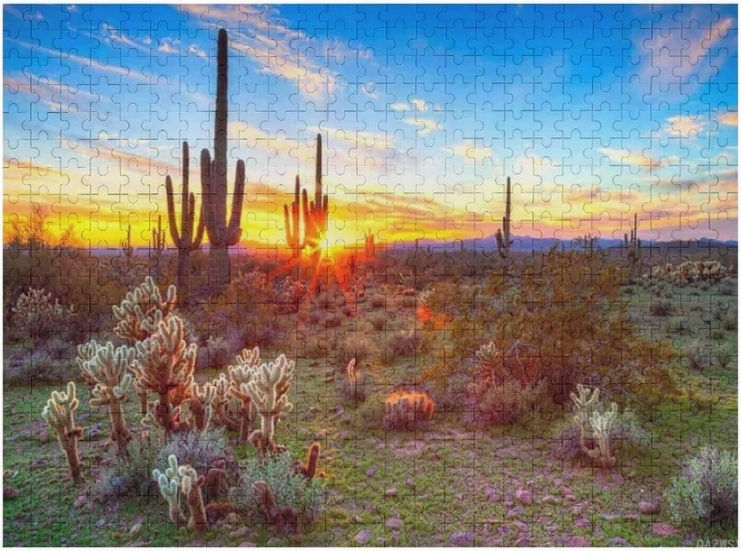 Puzzles for Adults 500 Pieces - Saguaro Cactus Sunrise Sunshine Natural Plants Arizona Desert Pictures Puzzle for Stress Relief and Leisure Home Decor Collectibles